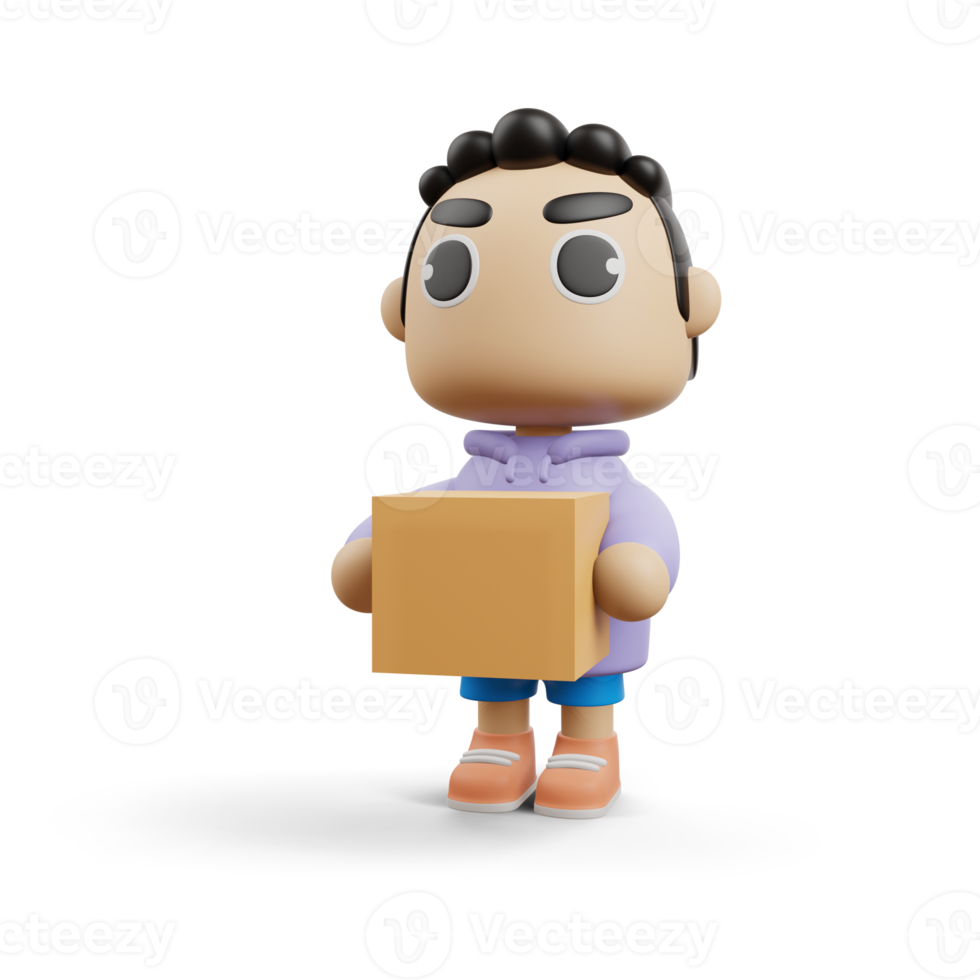 Delivery man holding a box, 3d rendering png