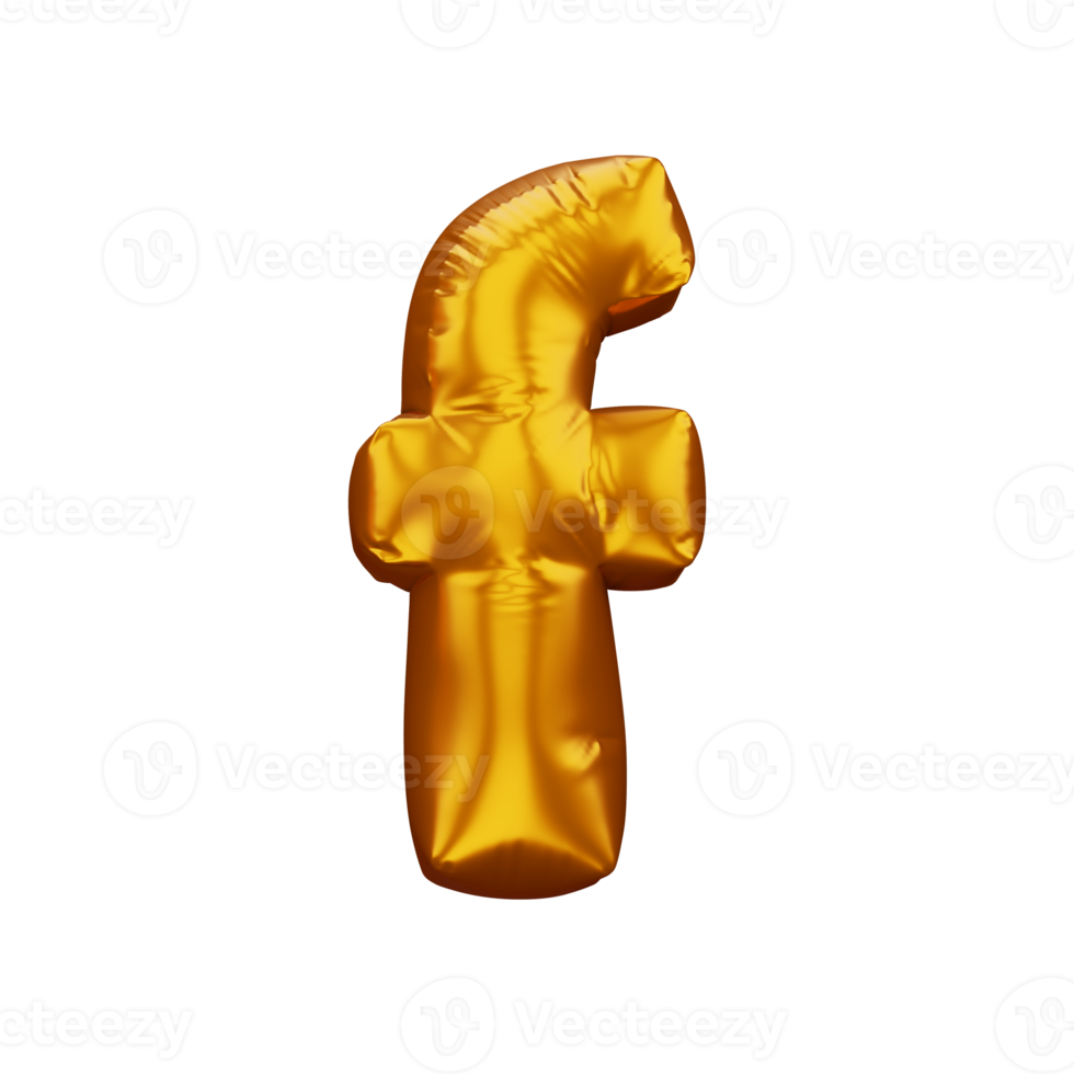 Gold alphabet balloon, metallic text float, 3d rendering png