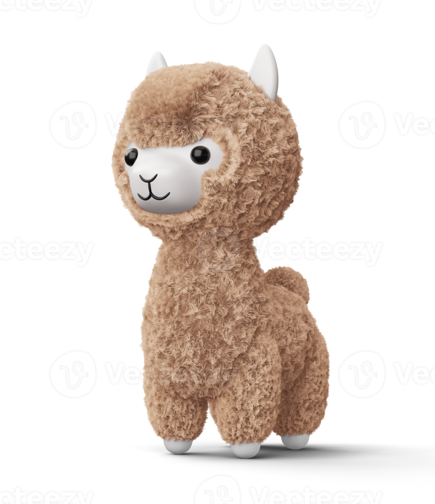 alpaca linda feliz, ilustración de representación 3d png