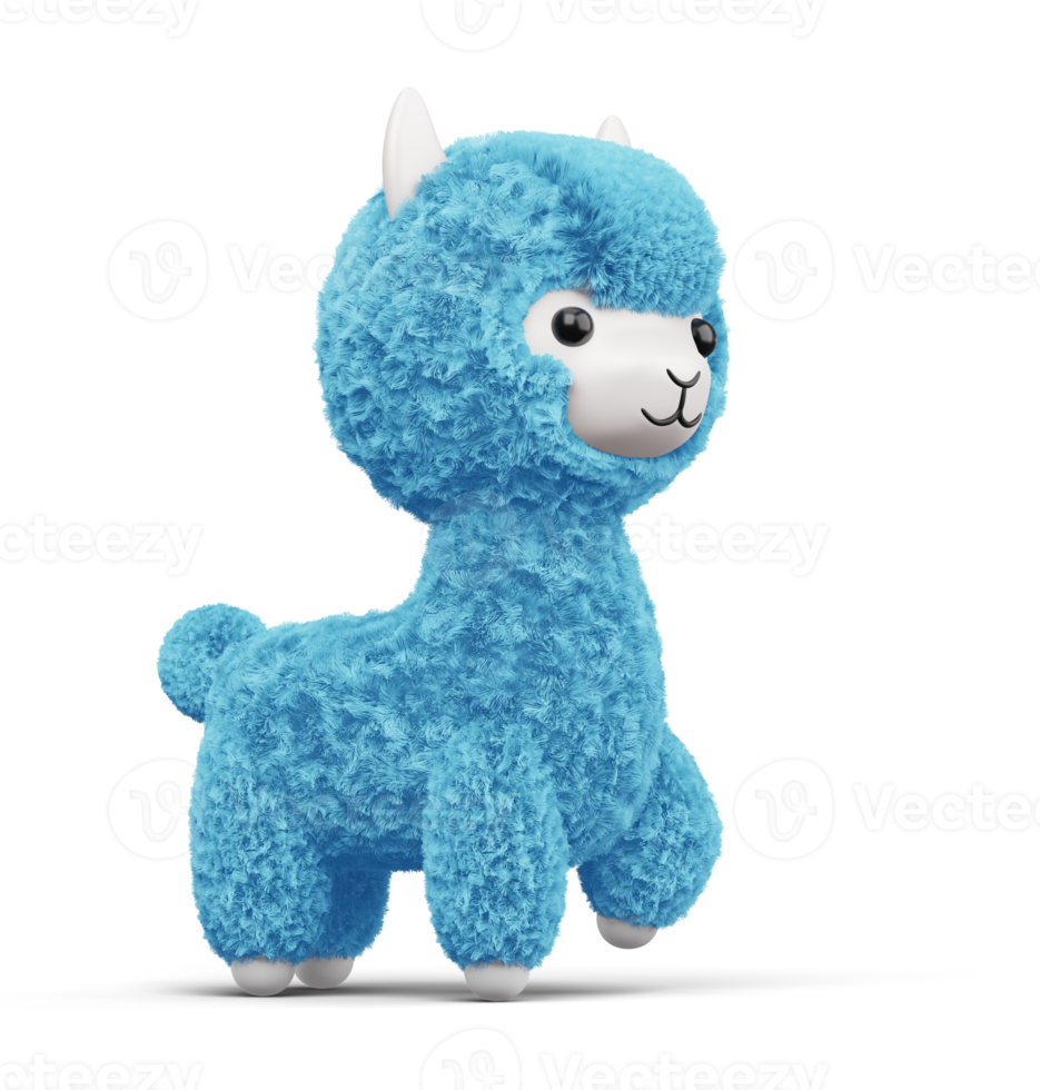 alpaca linda feliz, ilustración de representación 3d png