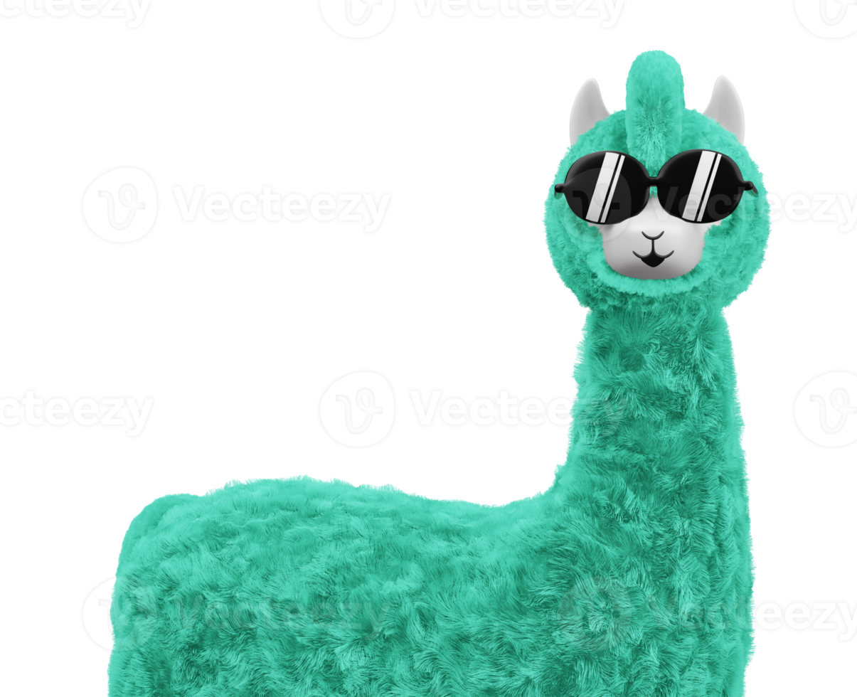 Happy cute alpaca, 3d rendering illustration png