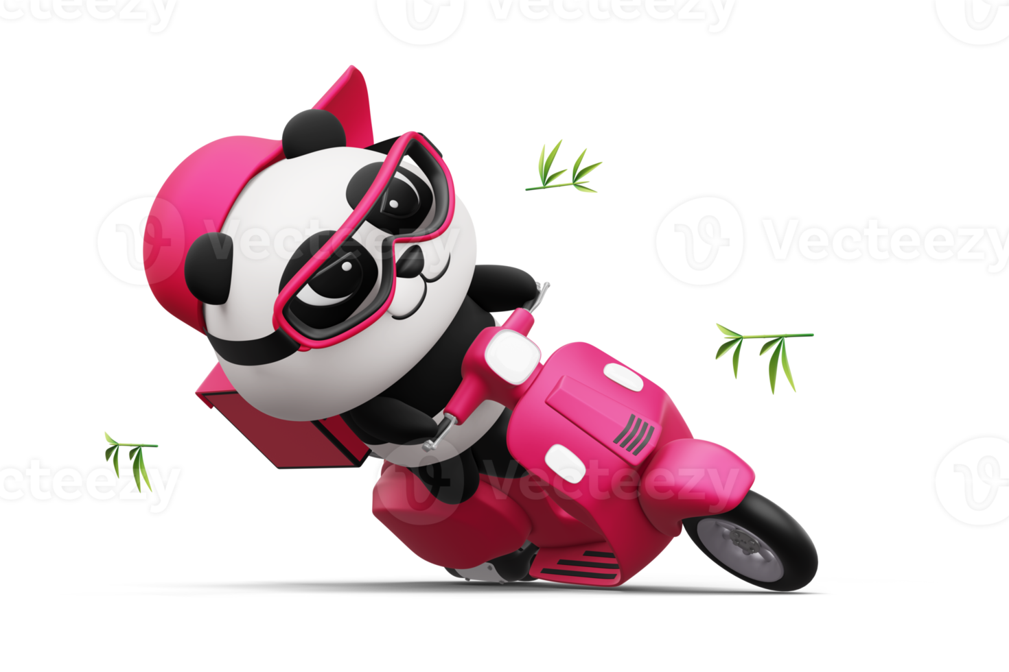 panda bonito andando de moto, entrega de panda, renderização em 3d png