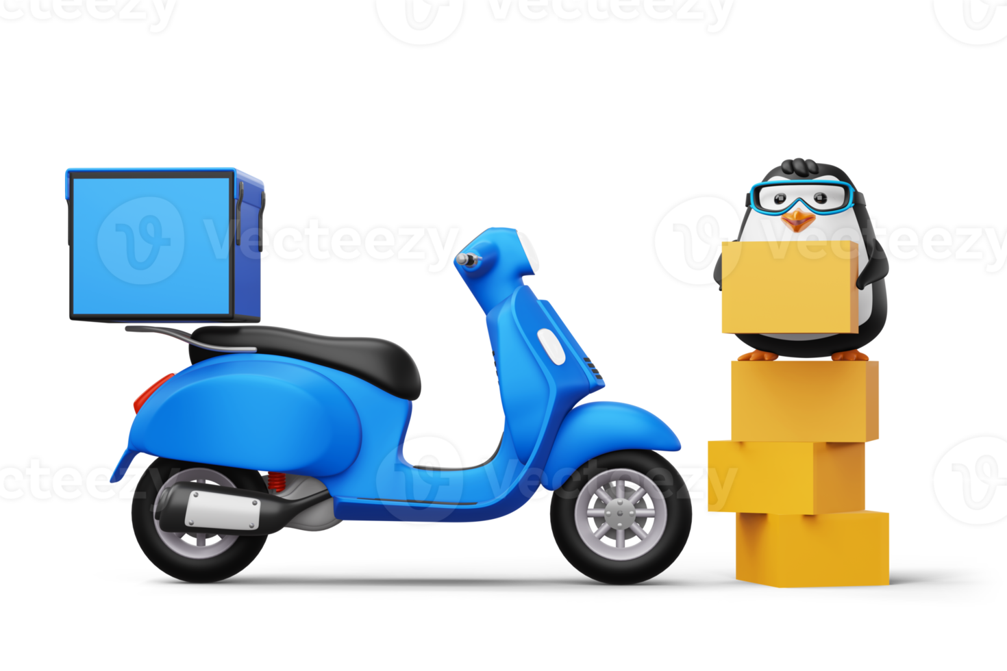 Cute penguin holding a parcel box, penguin delivery, 3d rendering png