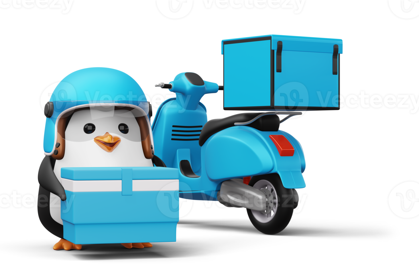 Cute penguin holding a parcel box, penguin delivery, 3d rendering png
