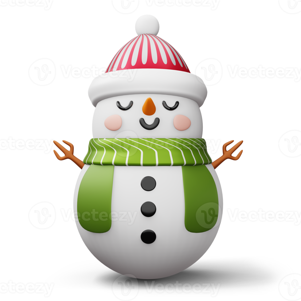 Cute snowman character, merry christmas, 3d rendering png