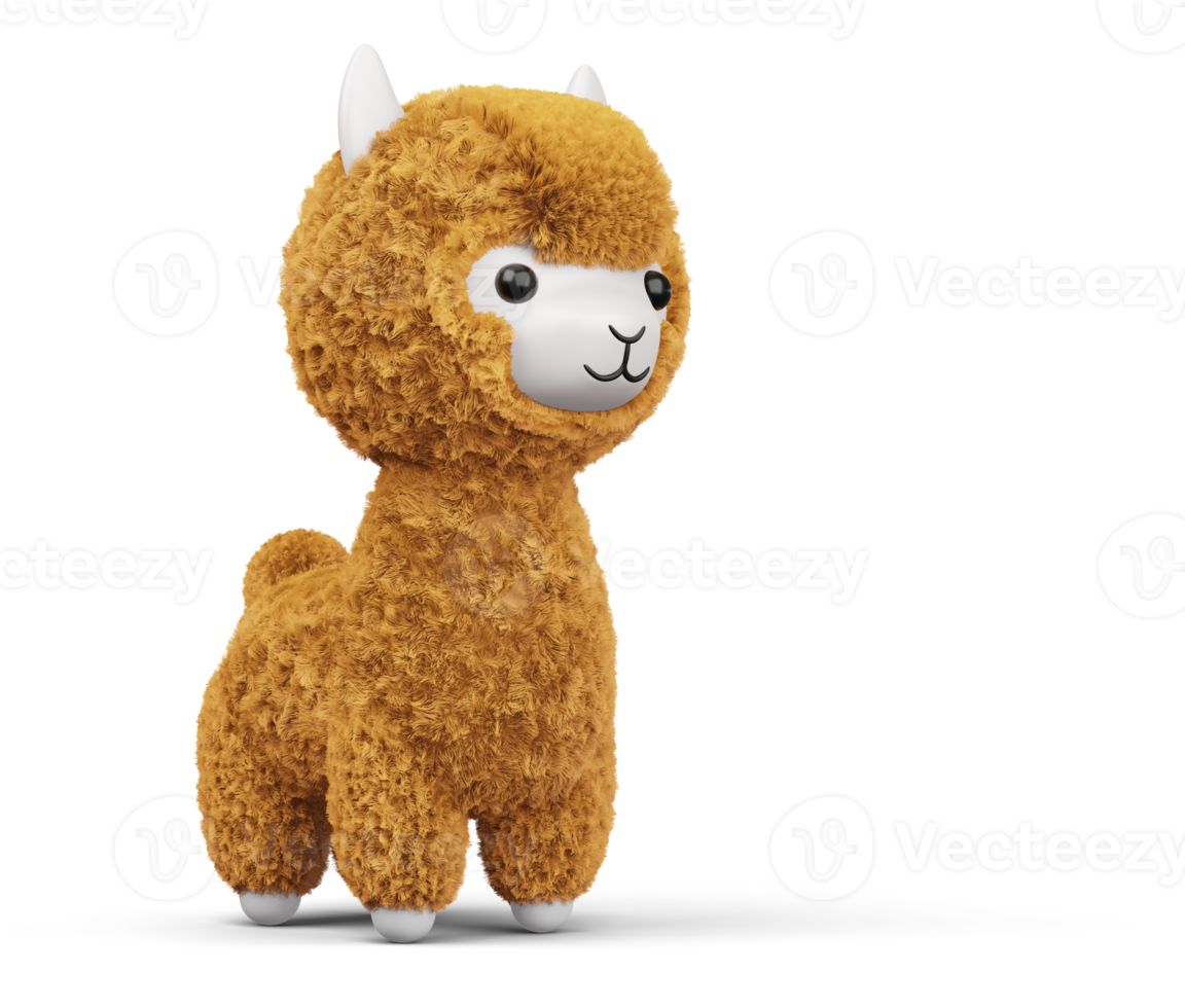 alpaca linda feliz, ilustración de representación 3d png