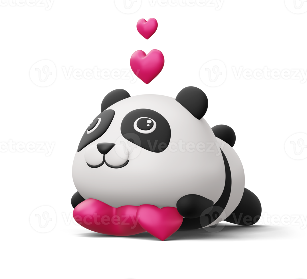 Cute panda with heart, cute animal, 3d rendering png