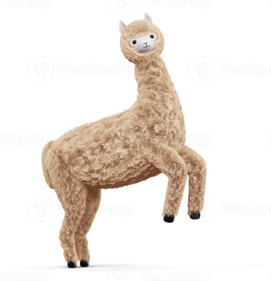 alpaca linda feliz, ilustración de representación 3d png