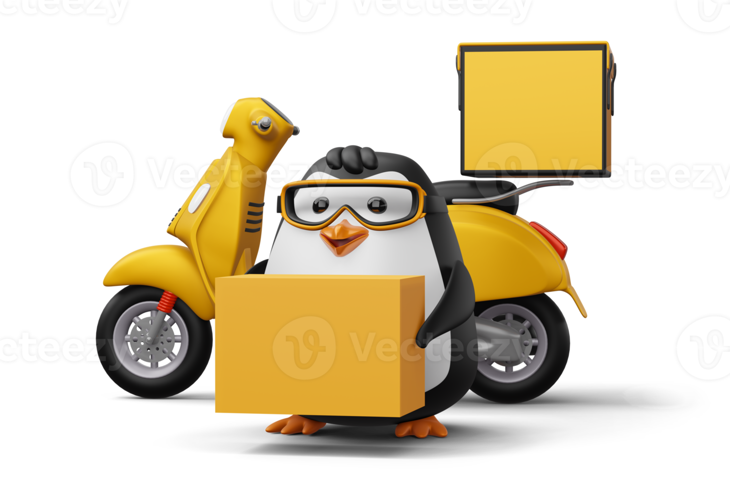 Cute penguin holding a parcel box, penguin delivery, 3d rendering png