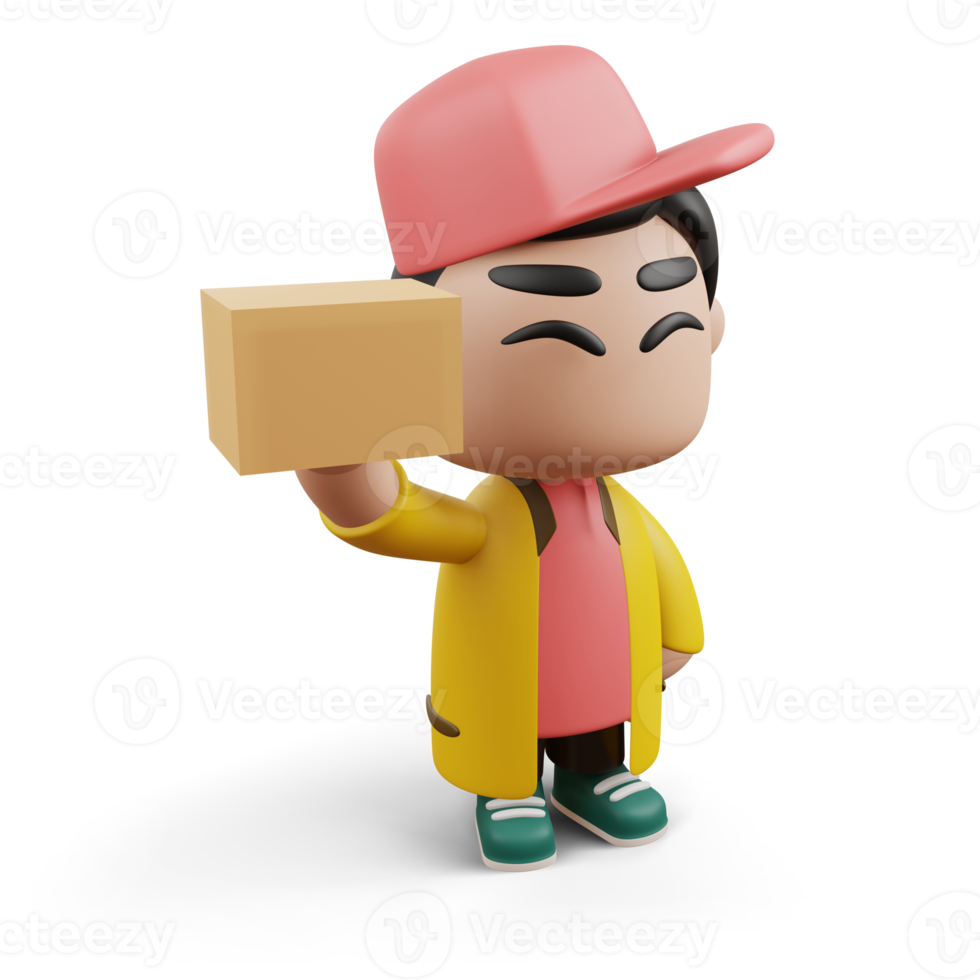 Delivery man holding a box, 3d rendering png