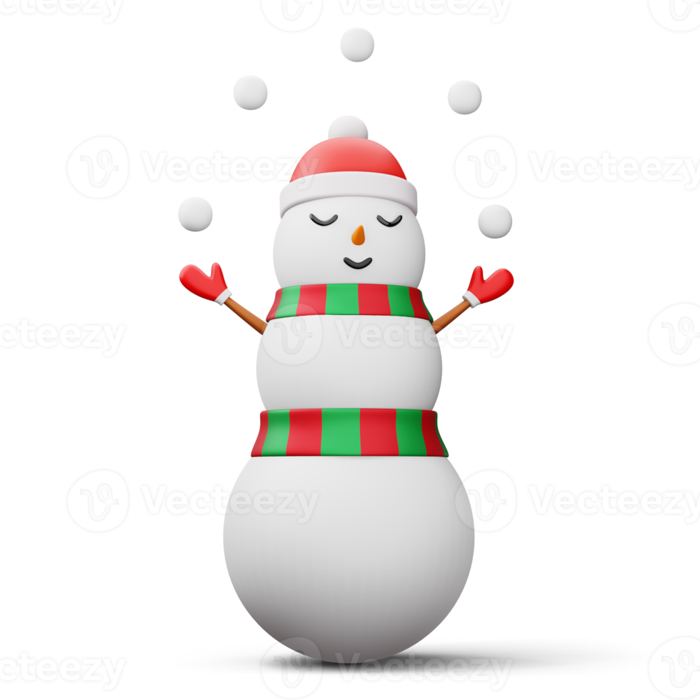 Cute snowman character, merry christmas, 3d rendering png