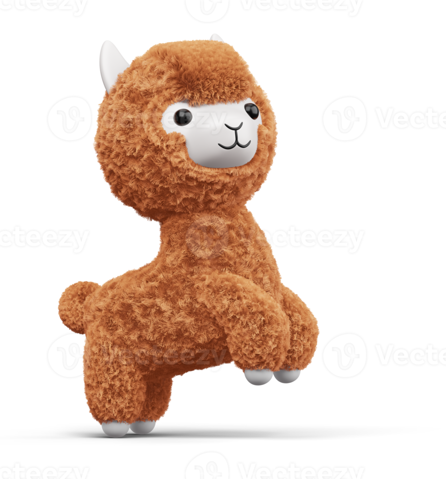 alpaca linda feliz, ilustración de representación 3d png