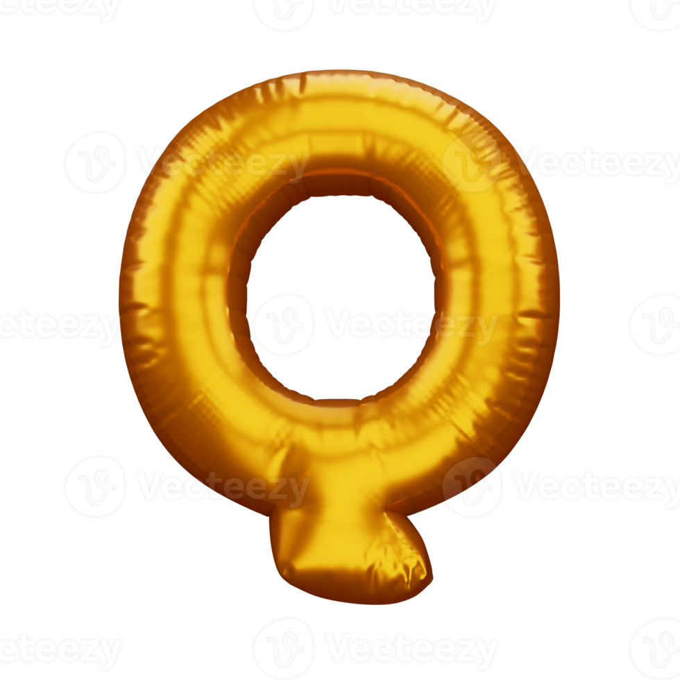 Gold alphabet balloon, metallic text float, 3d rendering png