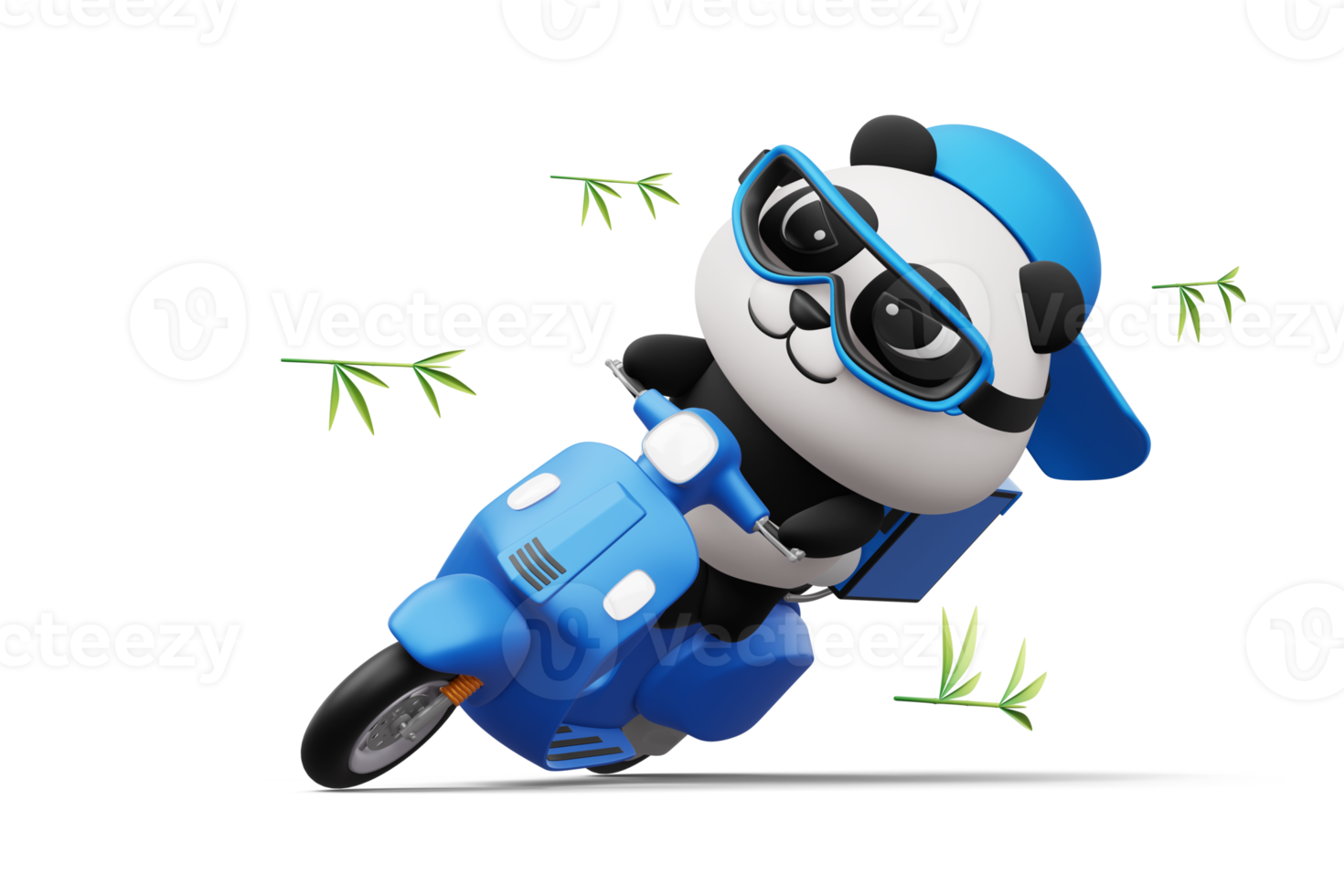 Cute Panda riding a motorcycle, panda delivery, 3d rendering png