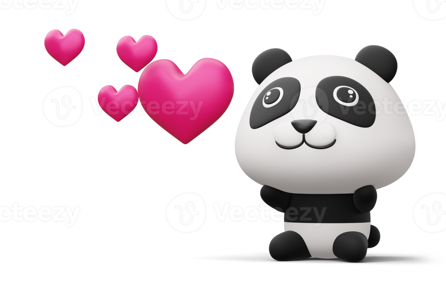 Cute panda with heart, cute animal, 3d rendering png