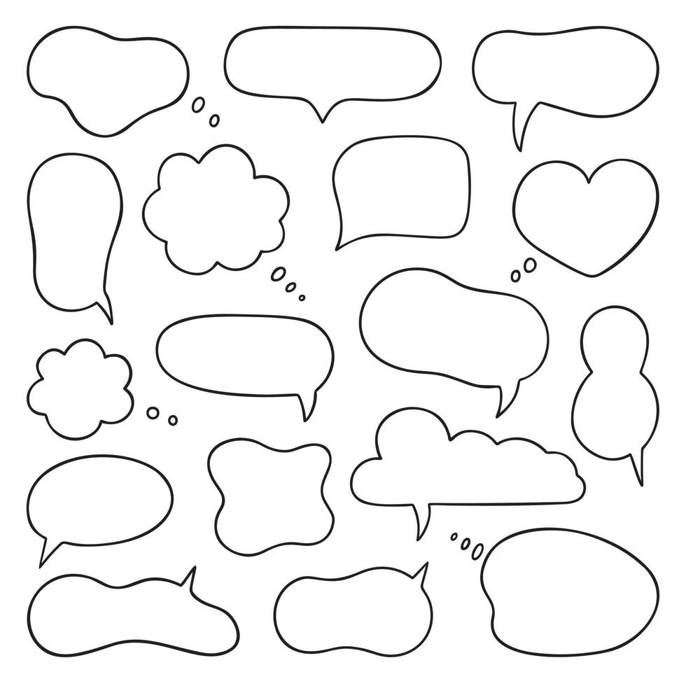 Speech bubble sketch doodle set. Handwritten phrases ok, yes, thank you, wow, hello, love, sorry. Hand drawn vector illustration isolated on white background.