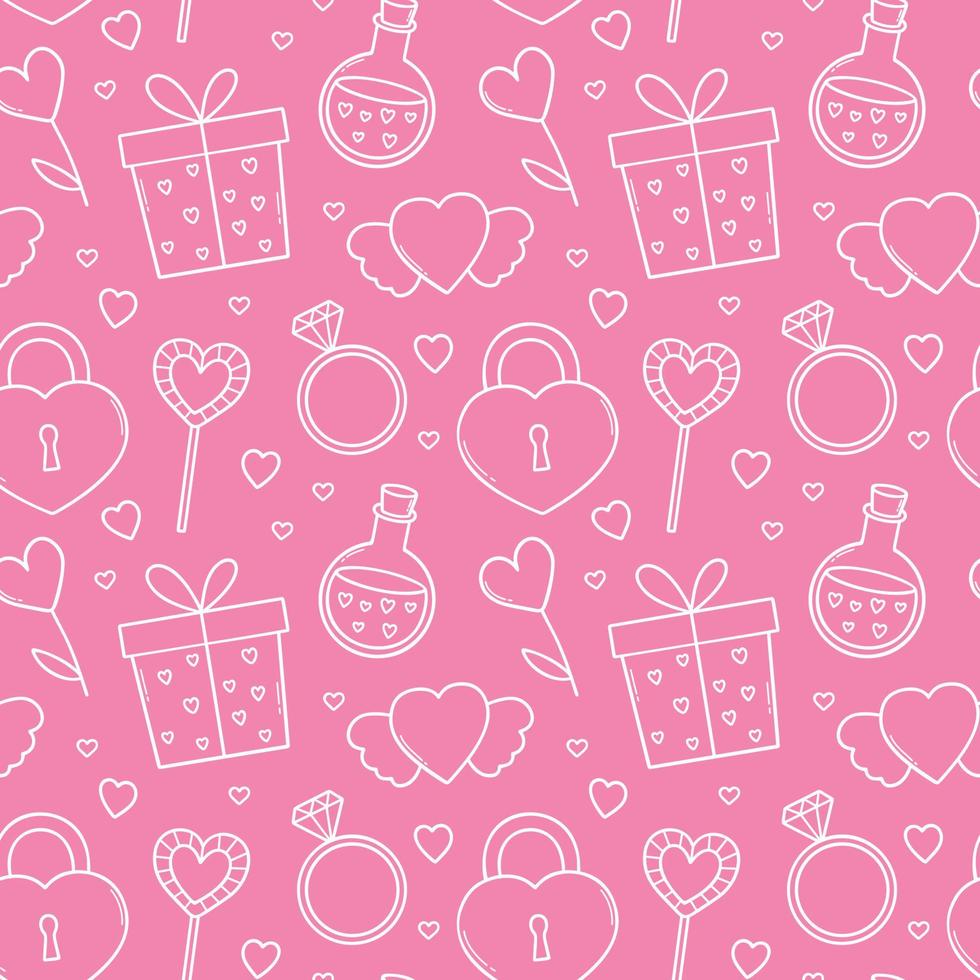 Seamless pattern of Valentine's Day doodle set. Love elements in sketch style. Hand drawn vector illustration