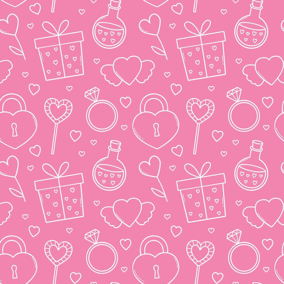 Seamless pattern of Valentine's Day doodle set. Love elements in sketch style. Hand drawn vector illustration