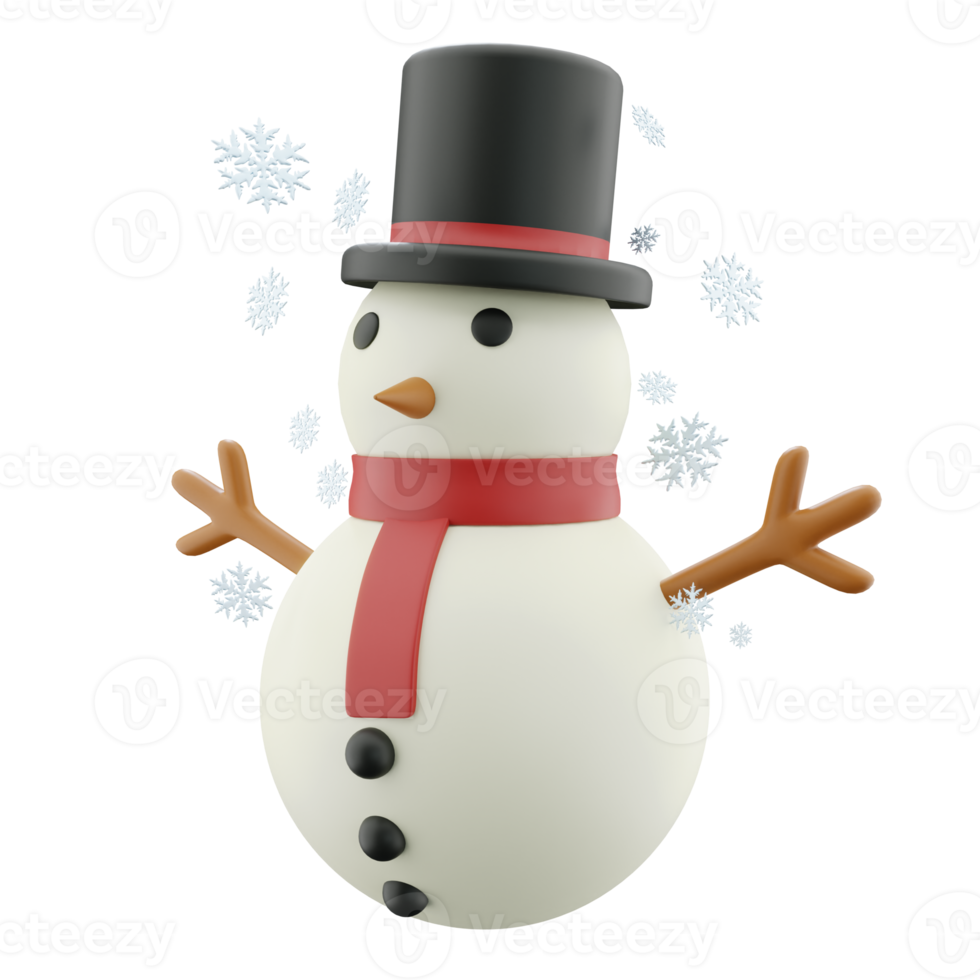 jul 3d snögubbe med svart hatt illustration png