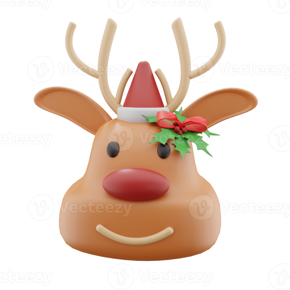 3d christmas reindeer with santa's hat icon illustration png