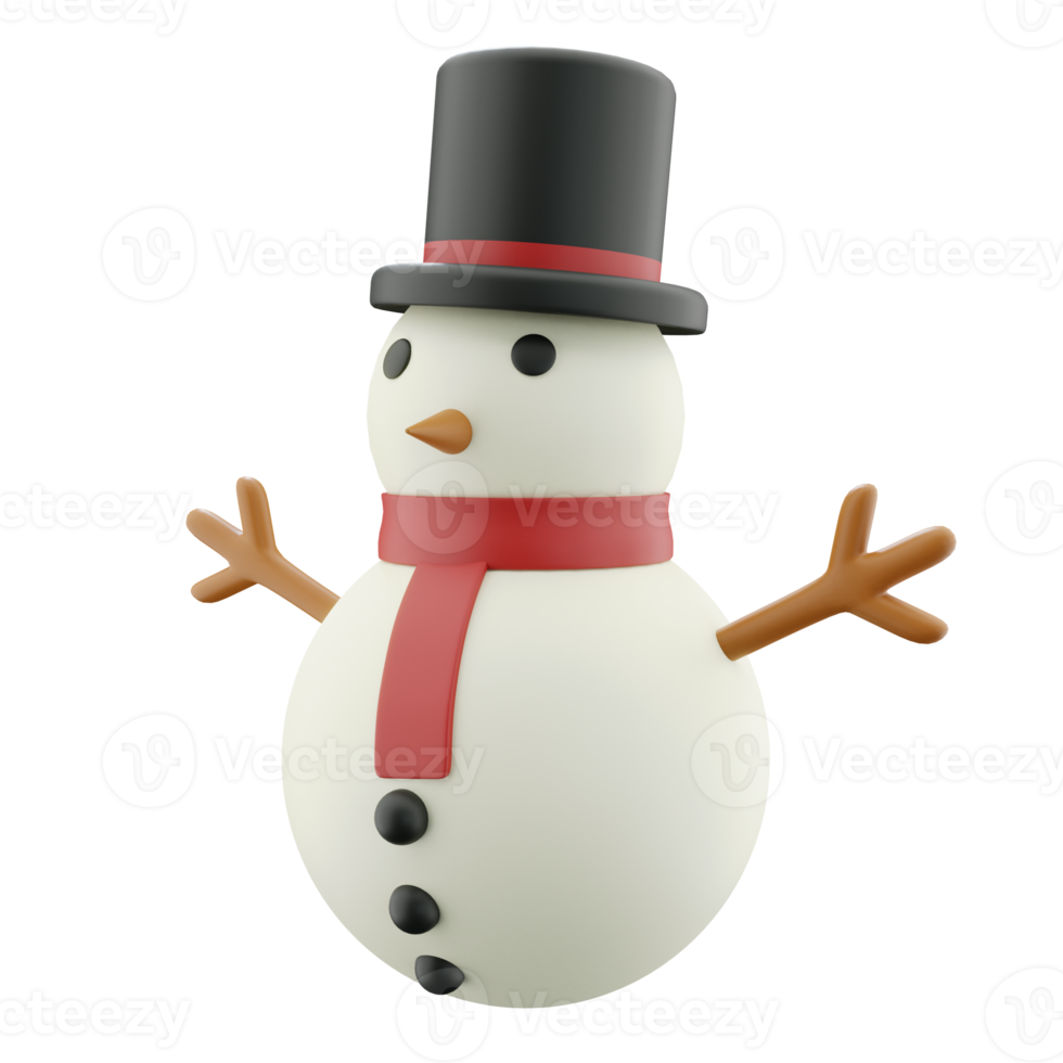 Christmas 3d snowman with black hat illustration png
