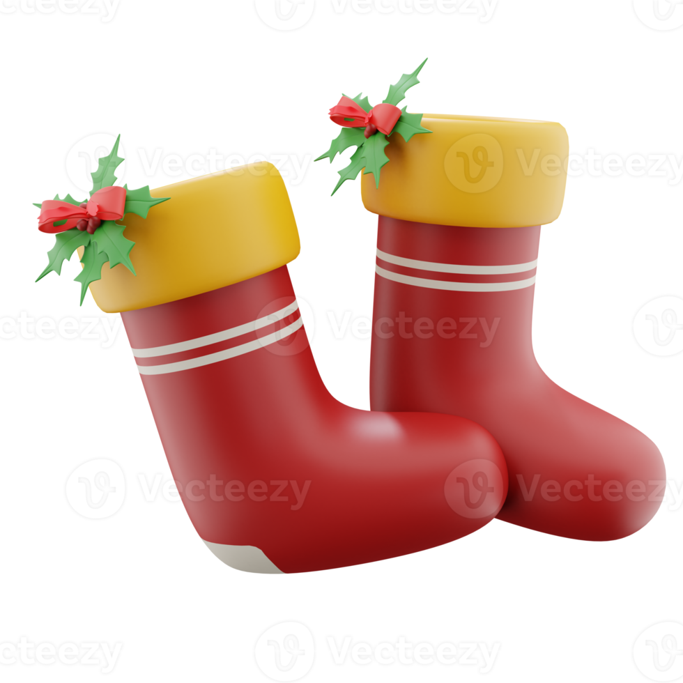 Christmas 3d red stockings with mistletoe illustration png