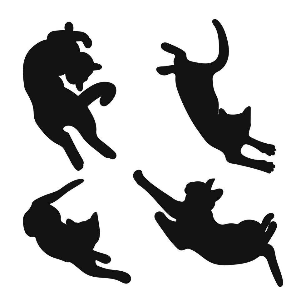 Vector set of cats silhouettes, black pets  lie, lay, rest, lie with, lie up, different animal poses