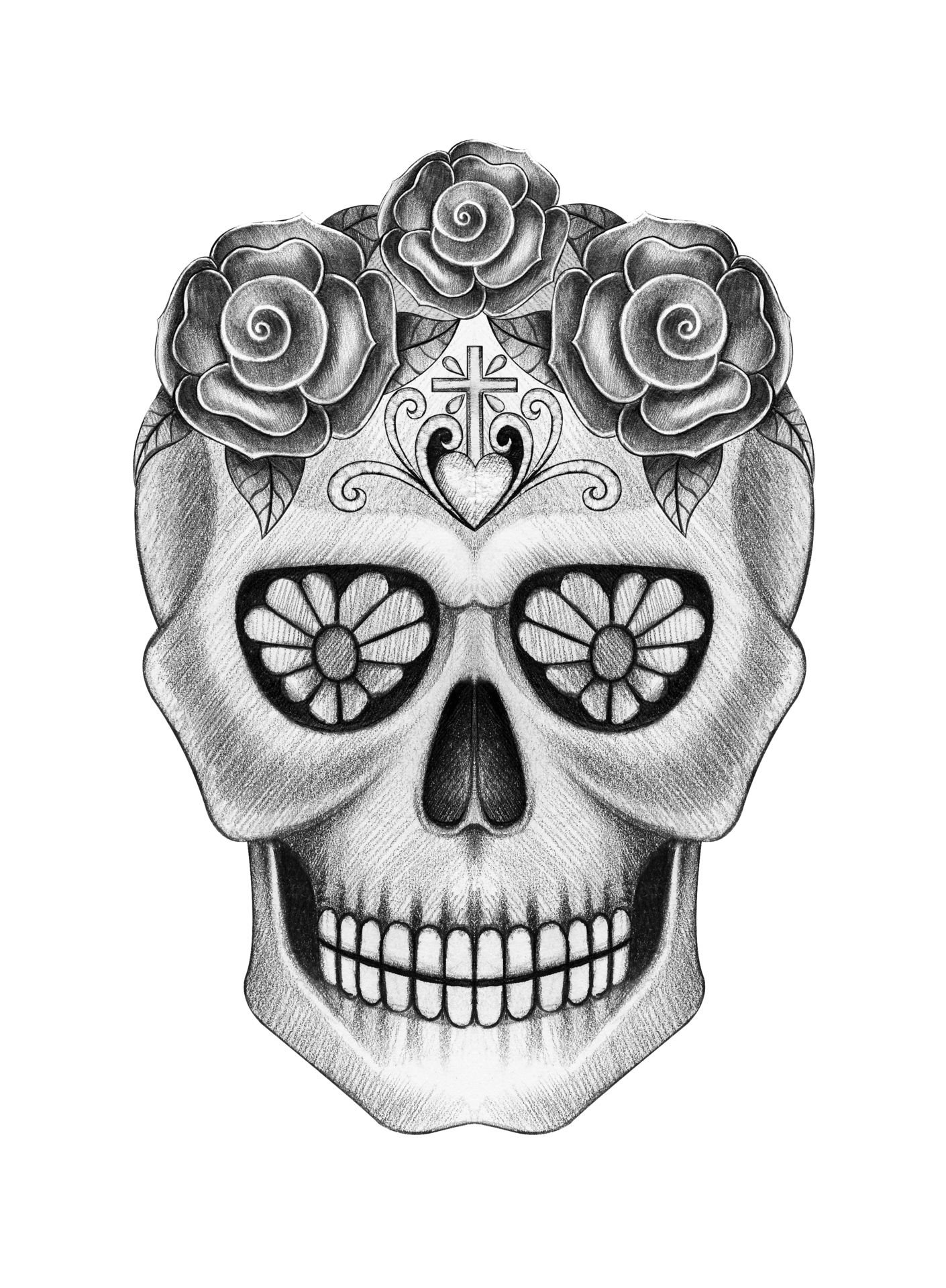 Art skull day of the dead. Hand drawing on paper. 14530182 PNG