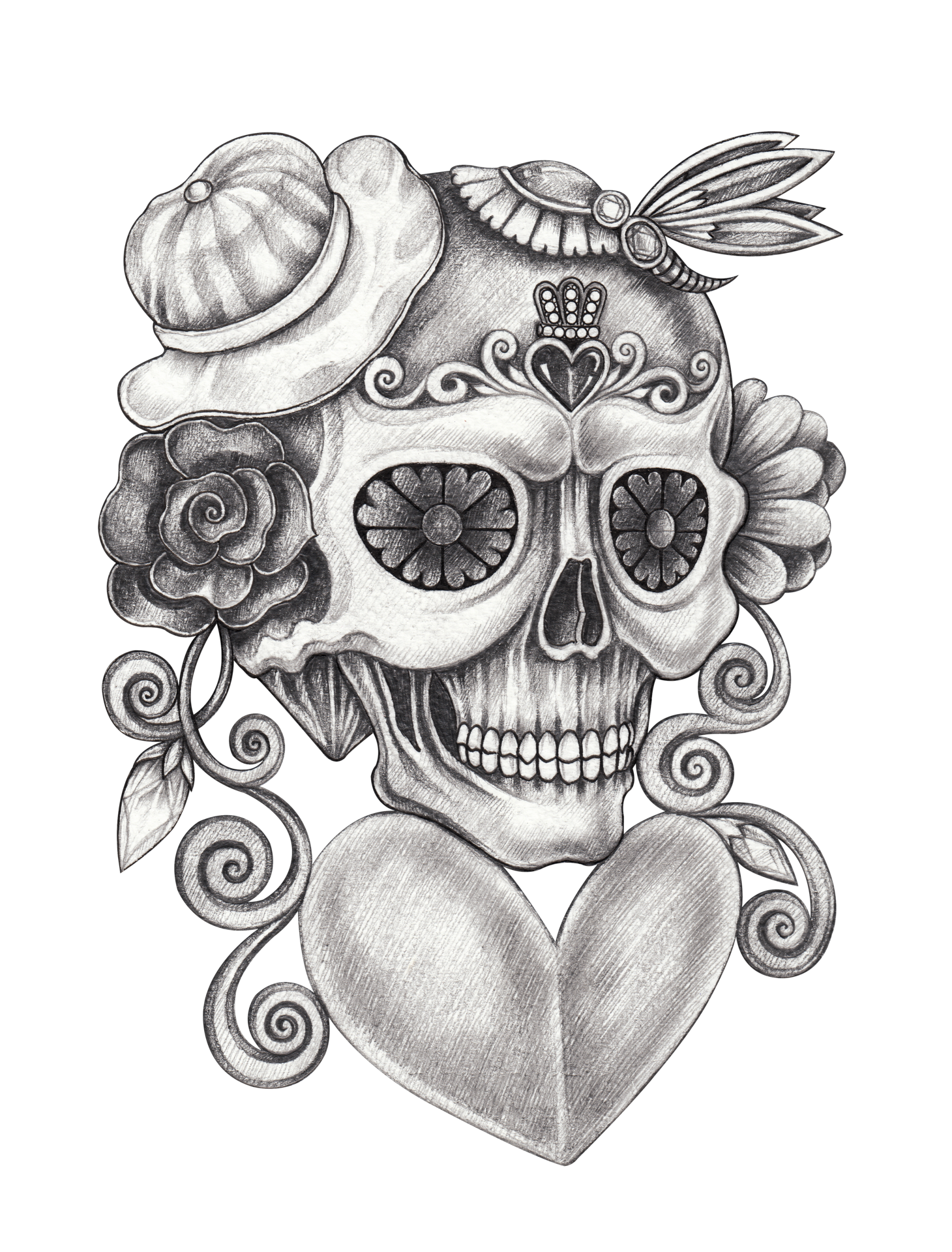 Free Art fancy skull  drawing on paper. 14530184 PNG with  Transparent Background
