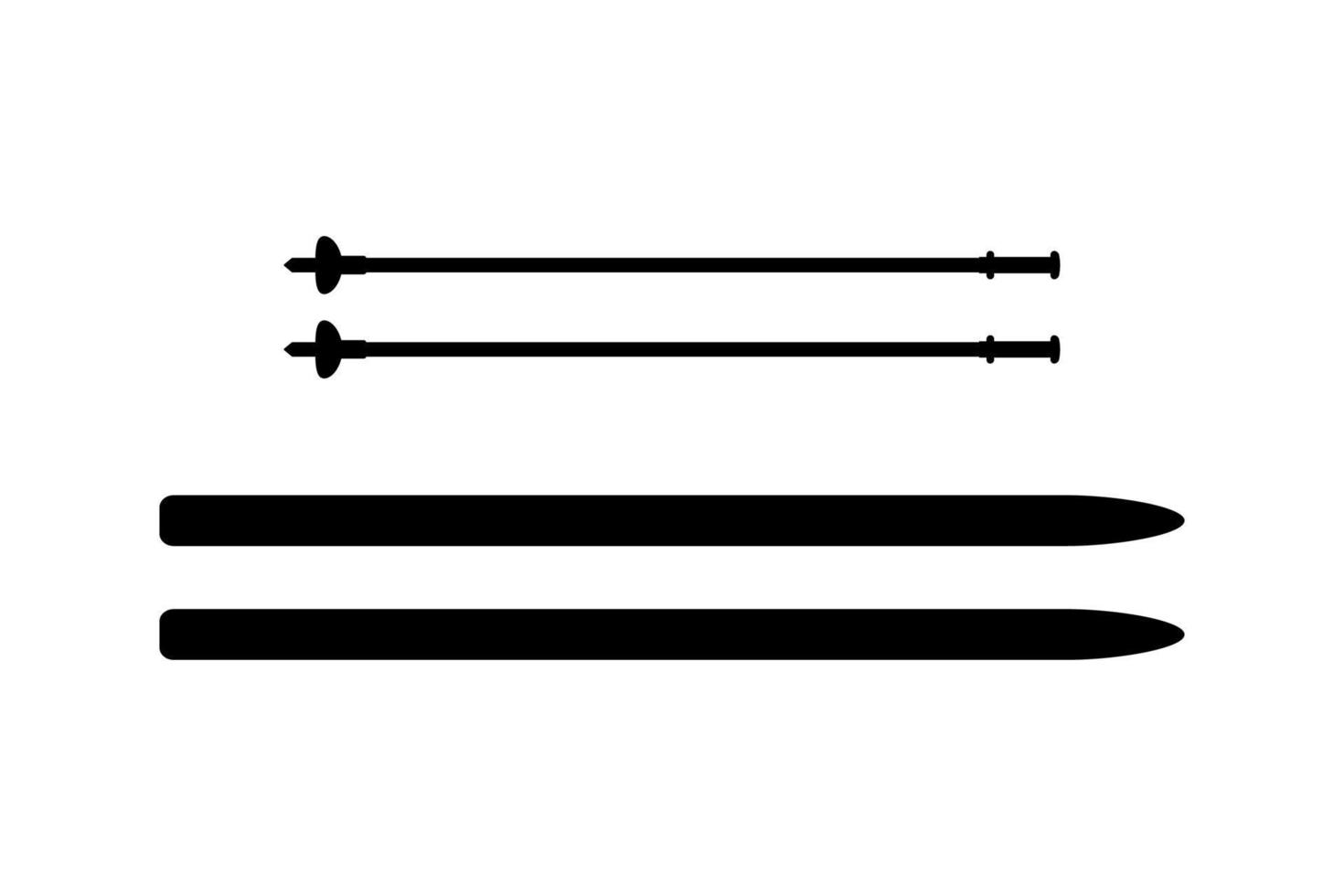 Black silhouette of skis and ski poles. vector illustration