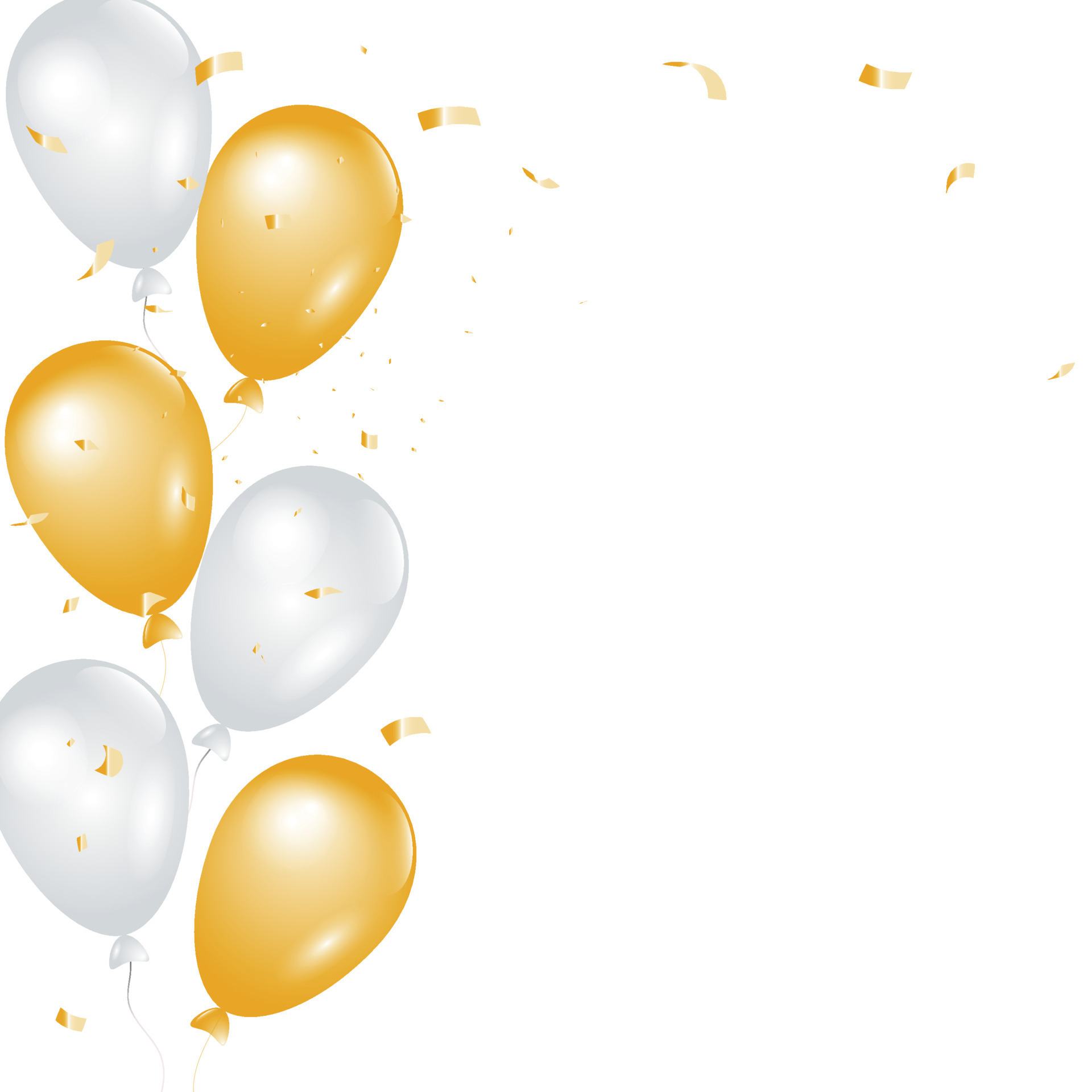 Celebratory banner - white, gold balloons and golden foil confetti