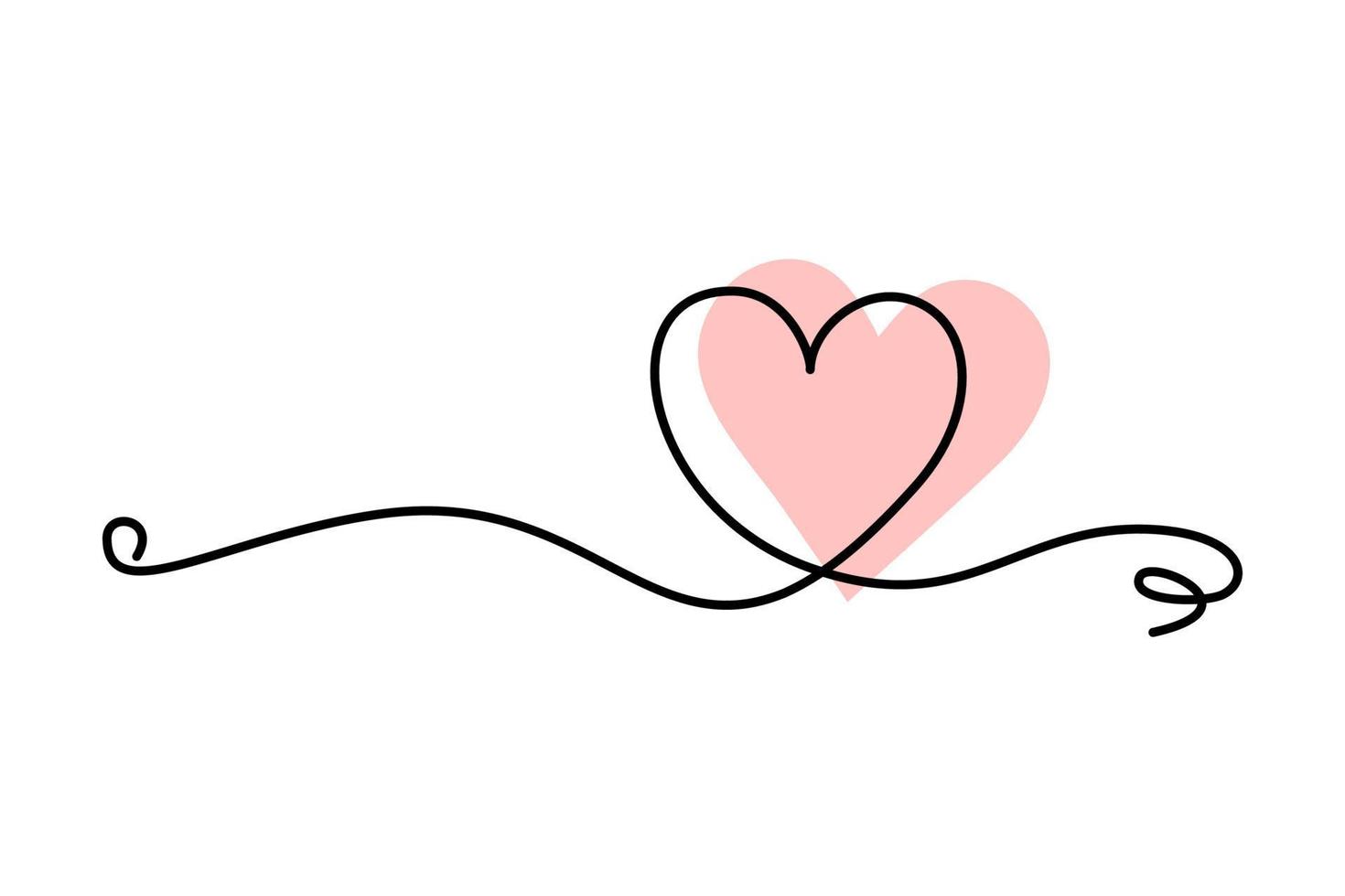 Heart in the style of line art with colored spots. vector illustration
