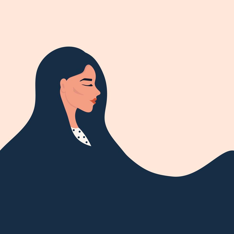 Beautiful women with long hair. Cards with minimalistic illustrations. vector illustration