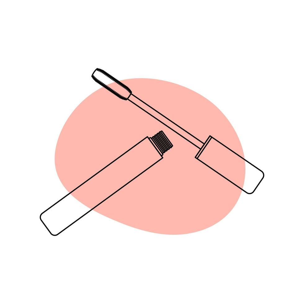 Mascara in the style of line art with colored spots. vector illustration