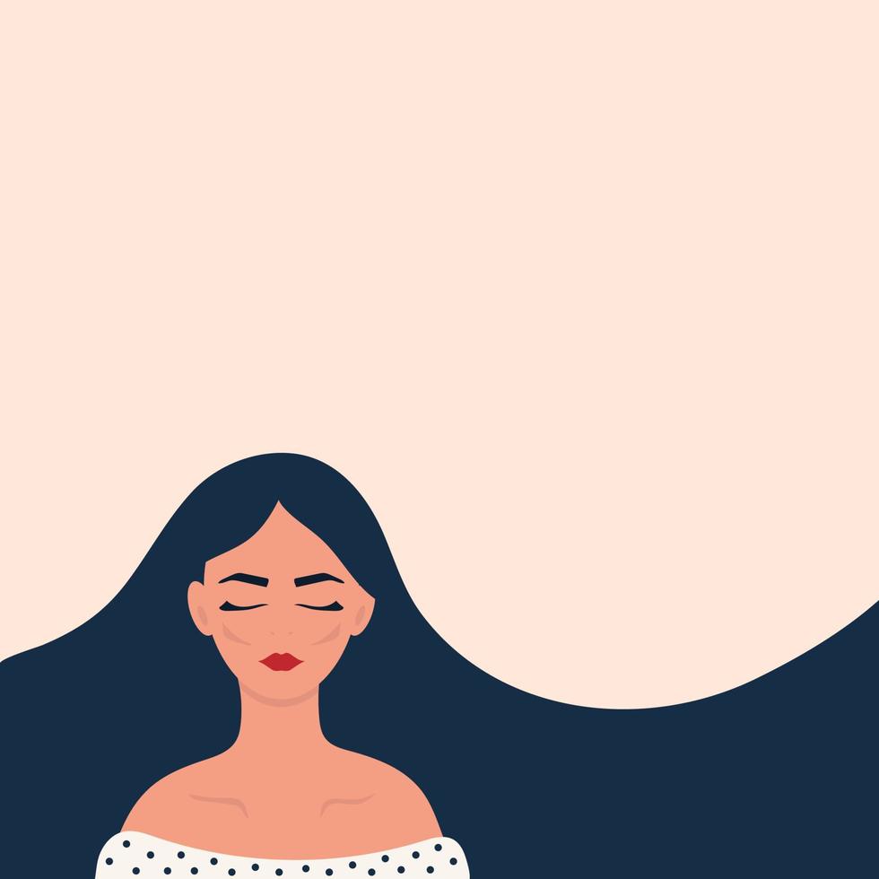 Beautiful women with long hair. Cards with minimalistic illustrations. vector illustration