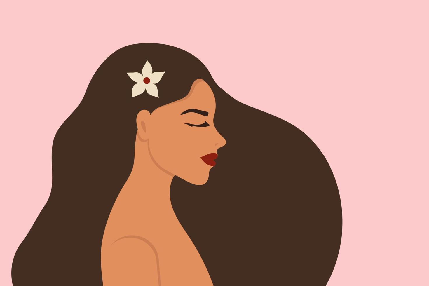 Beautiful women with long hair. Cards with minimalistic illustrations. vector illustration