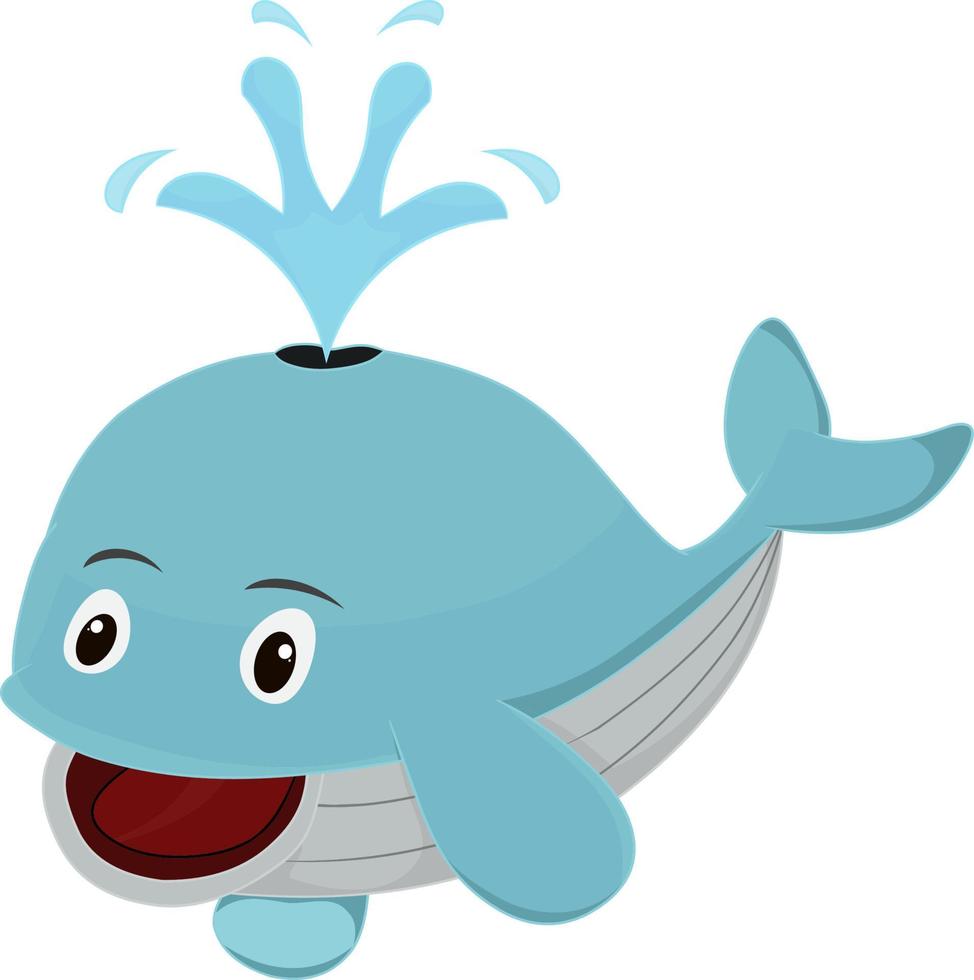 caricatura, azul, ballena, sonriente, aislado vector