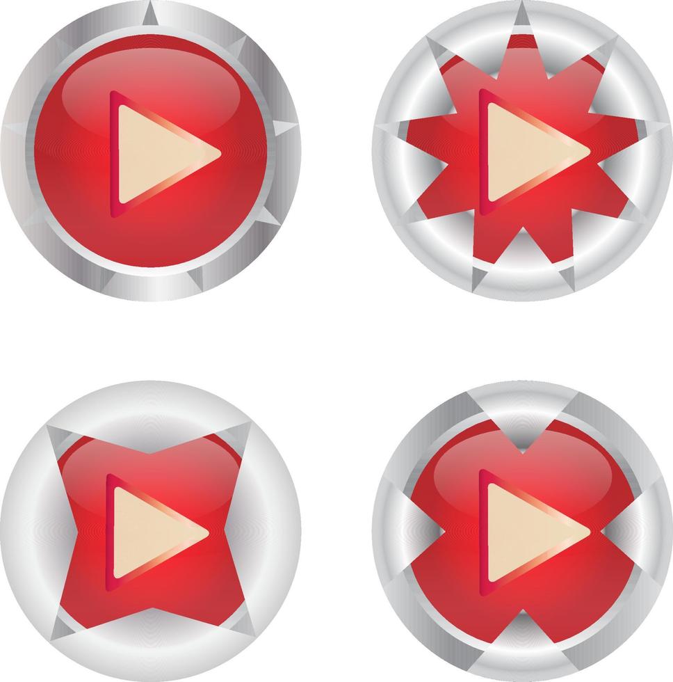 botón de video único color rojo y plata vector
