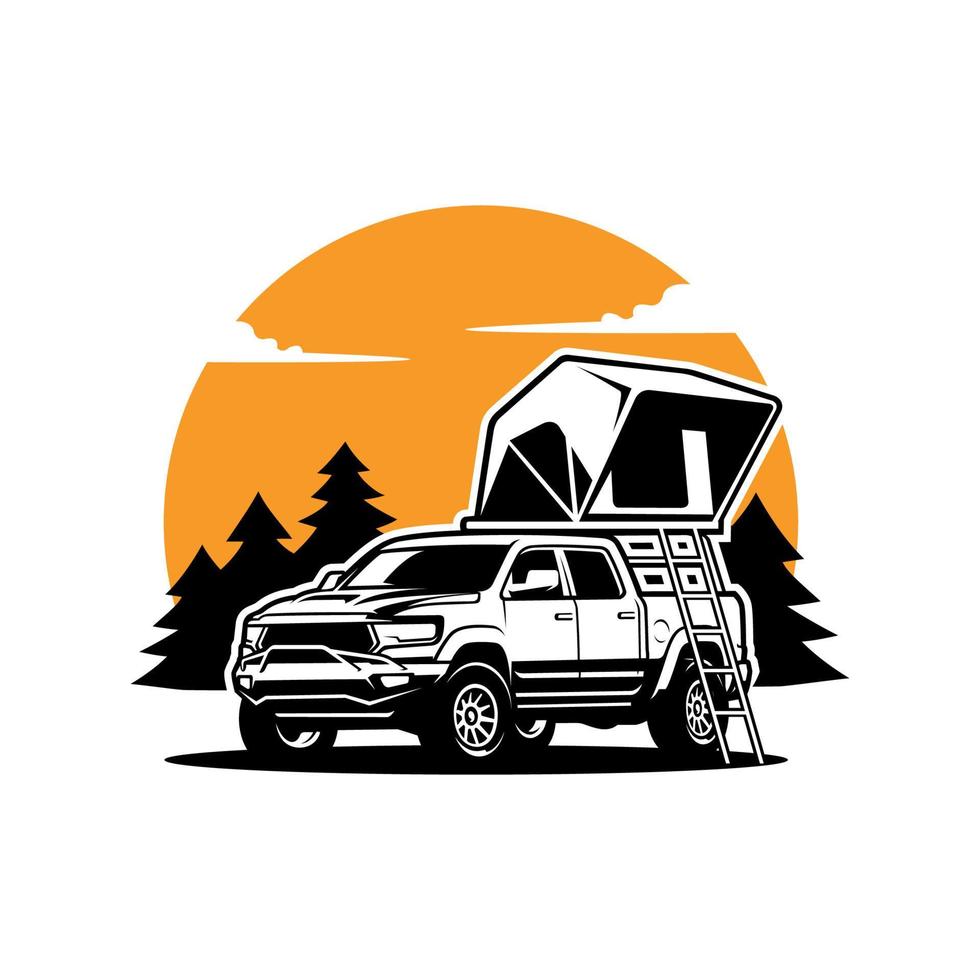 camper truck with roof top tent illustration logo vector