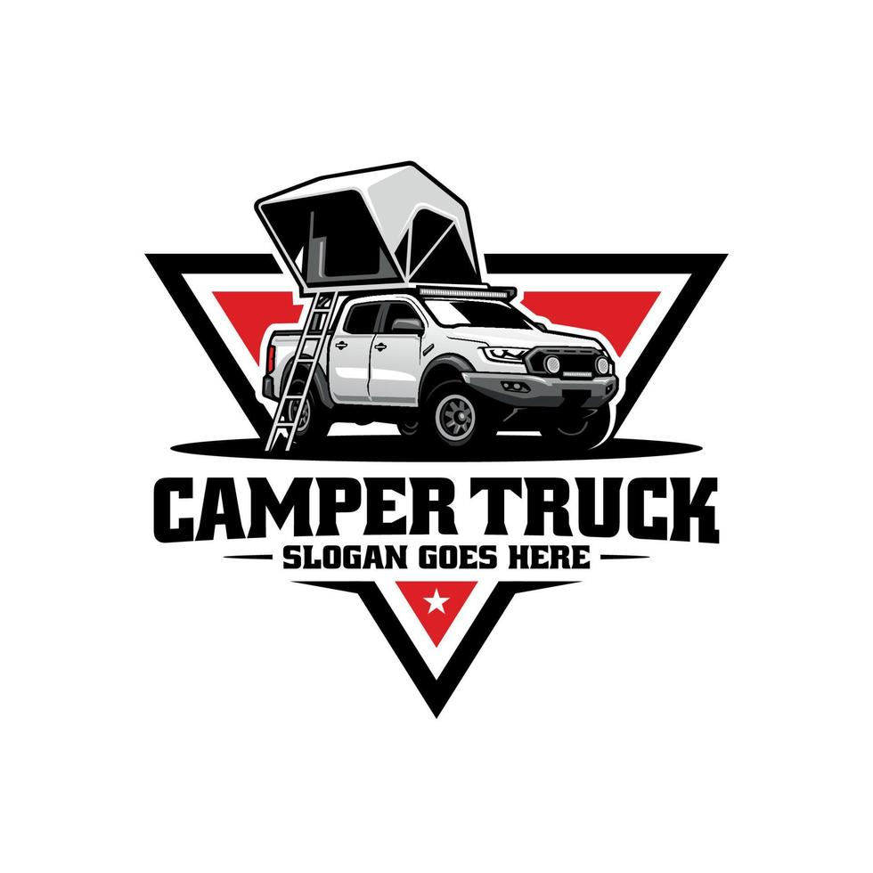 camper truck with roof top tent illustration logo vector