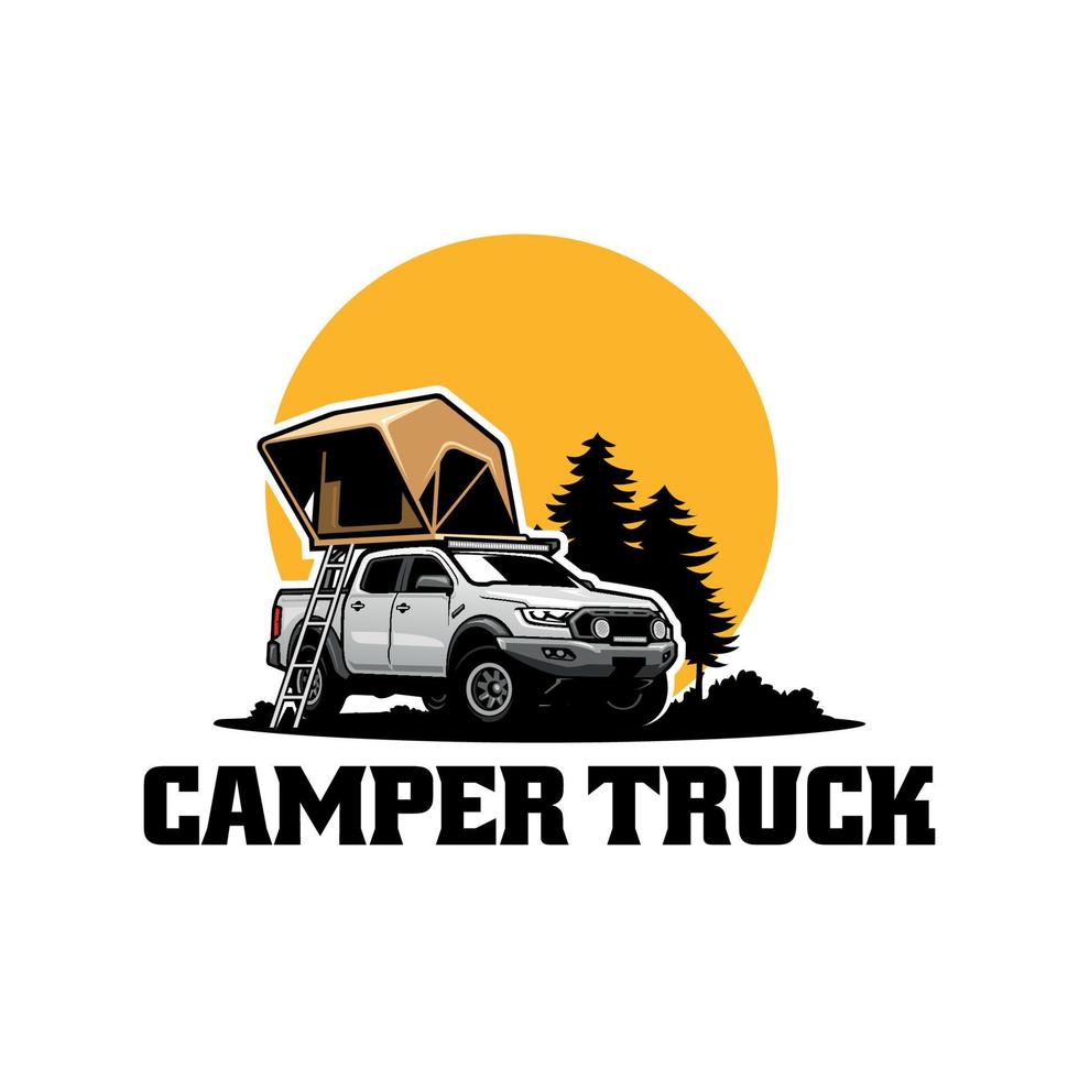 camper truck with roof top tent illustration logo vector