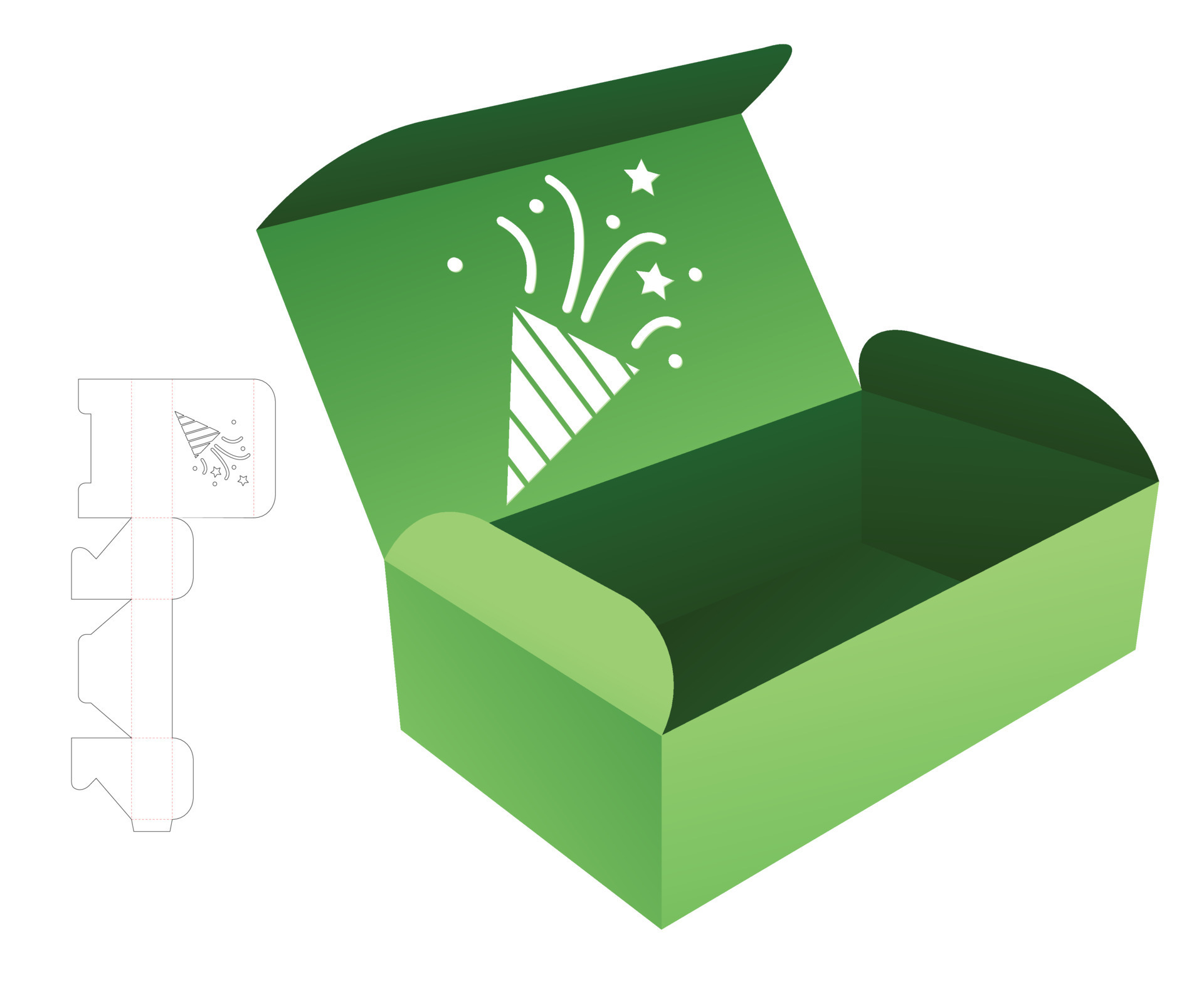 Bakery box with confetti window die cut template 14530348 Vector Art at