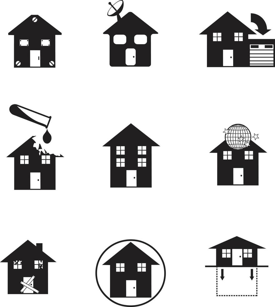 Vector illustration house icon set silhouette isolated on white background