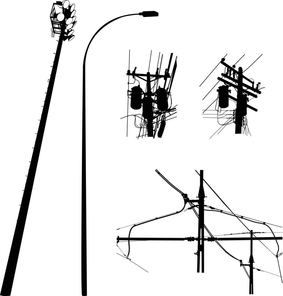 Ilustración vectorial silueta lámpara de carretera y electricidad aislado sobre fondo blanco. vector