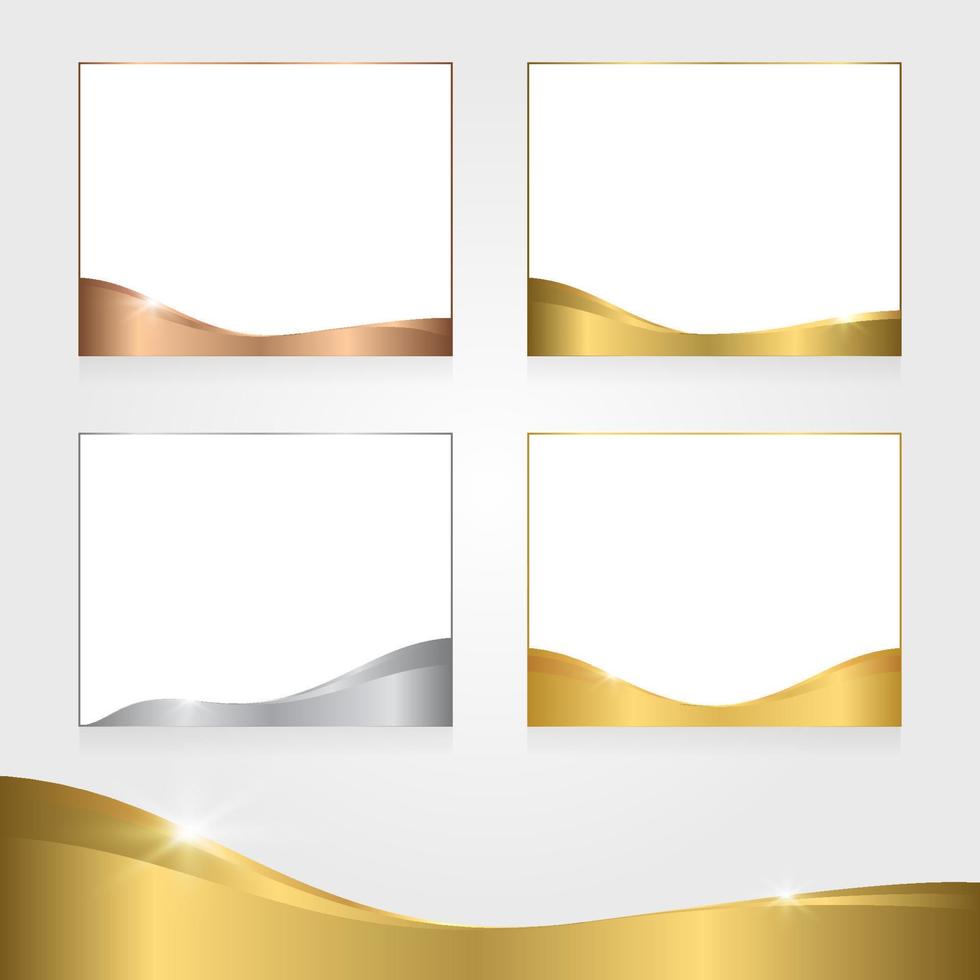 Golden web wave banner set in gold and silver colors. Wide horizontal footer layout. vector