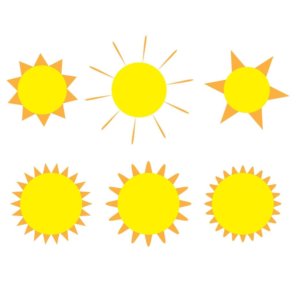 conjunto de iconos de sol, rayos de sol de ilustración vectorial, rayos de luz brillantes de sol amarillo vector