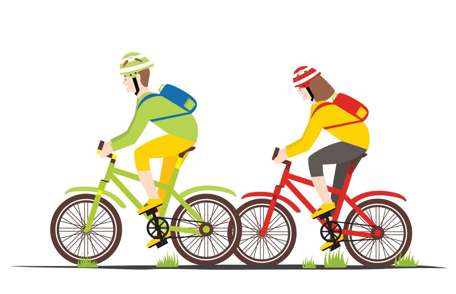 Bicycle Rider Couple in Flat Style. vector