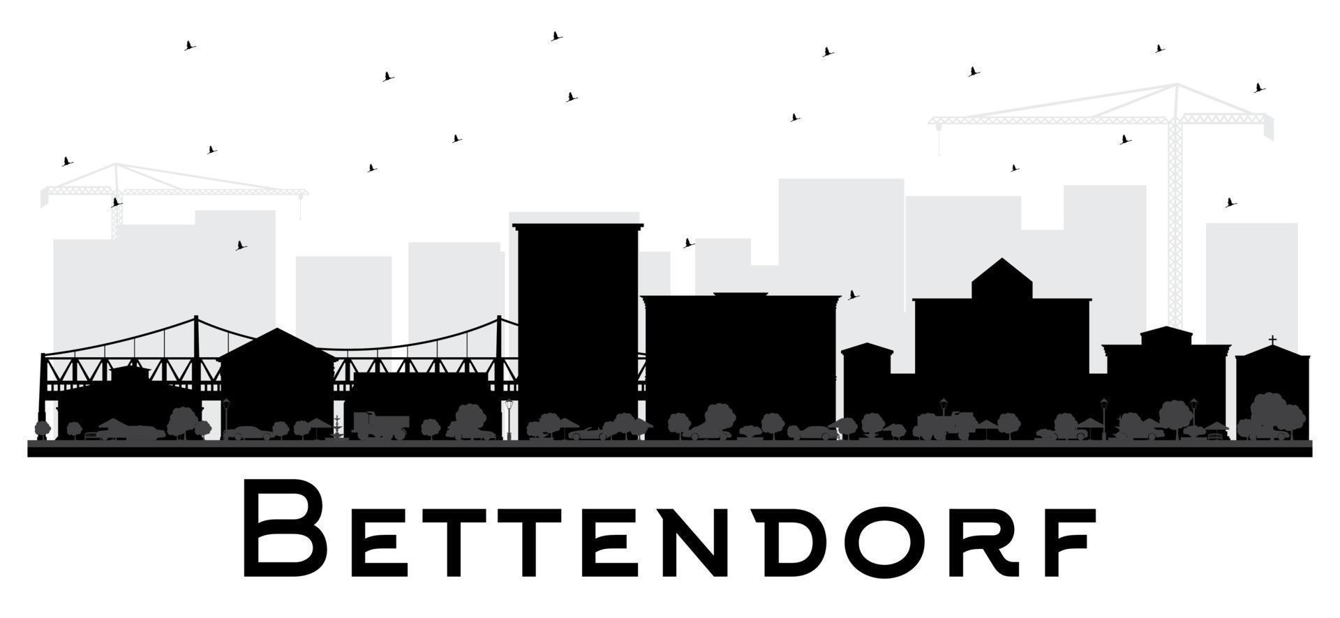 Bettendorf iowa horizonte silueta en blanco y negro. vector