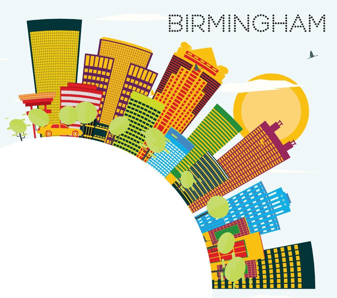 Birmingham Skyline with Color Buildings, Blue Sky and Copy Space. vector