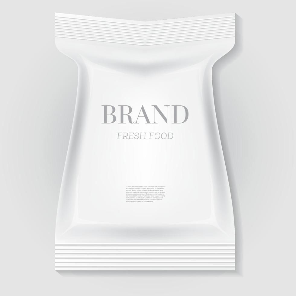 bolsa de bocadillos de comida blanca en blanco con espacio de copia. vector